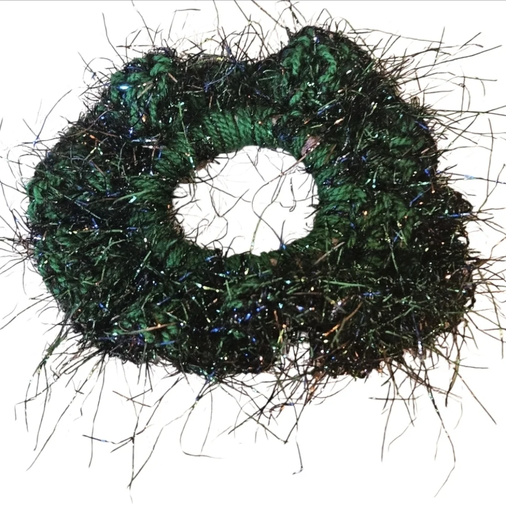 Handcrafted Whimsical Peacock Scrunchie  Mermaid-Inspired Crochet Hair Accessory